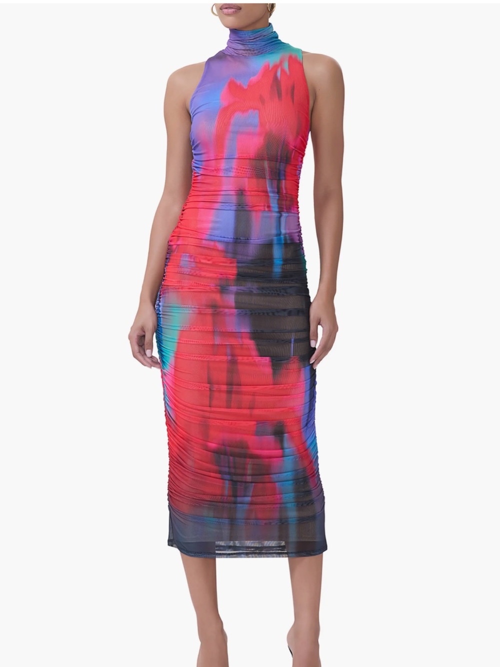 AFRM Fiorella Turtleneck Sleeveless Mesh Body-Con Dress